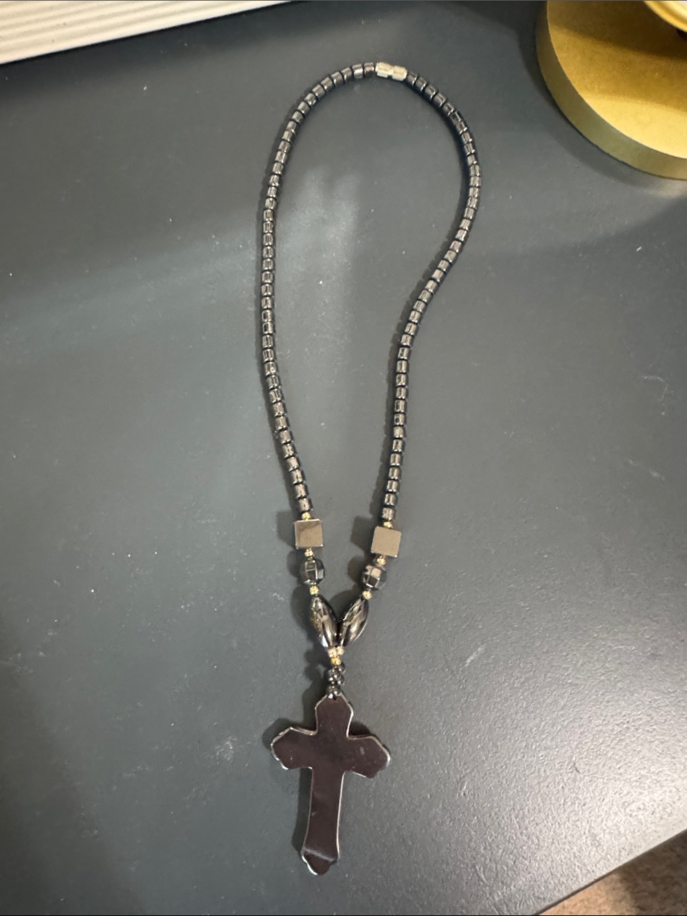 Hematite Beaded Cross Necklace